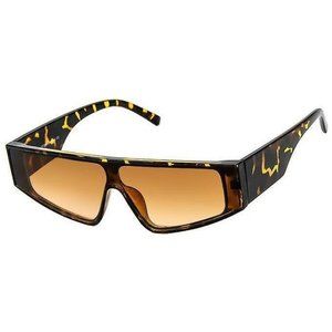 Futuristic Kim Slim Flat Top Shield Sunglasses Animal Print Frames Brown Lens